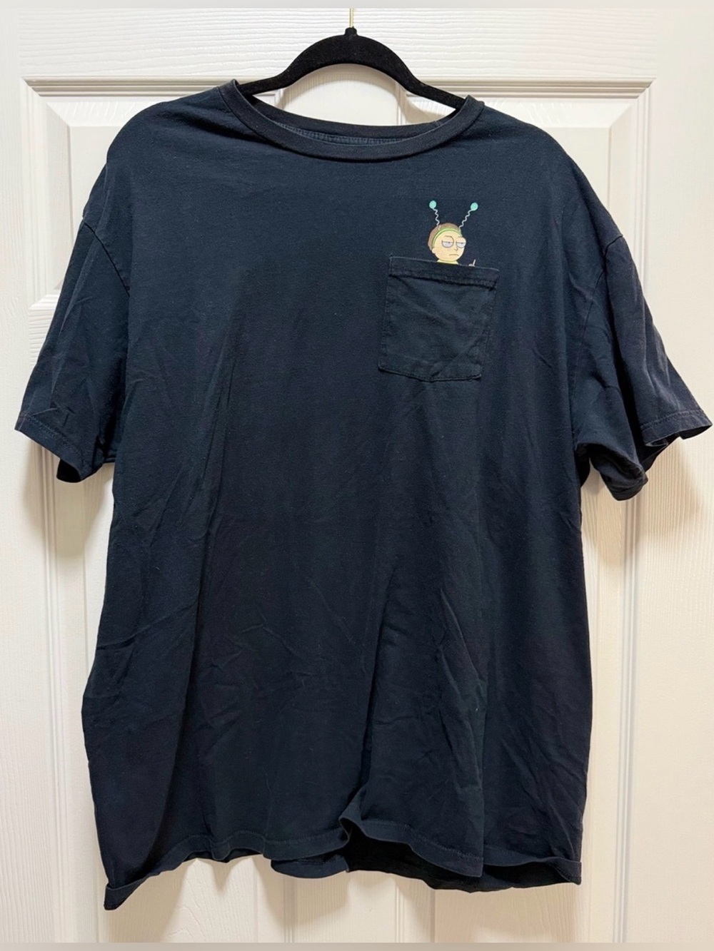Rick and Morty Black Pocket Graphic T-Shirt Men’s XL Adult Swim Distressed Tee